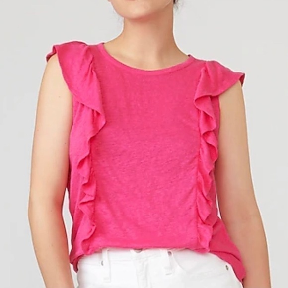 J. Crew NWT Linen Ruffle Front Tank - Picture 1 of 10